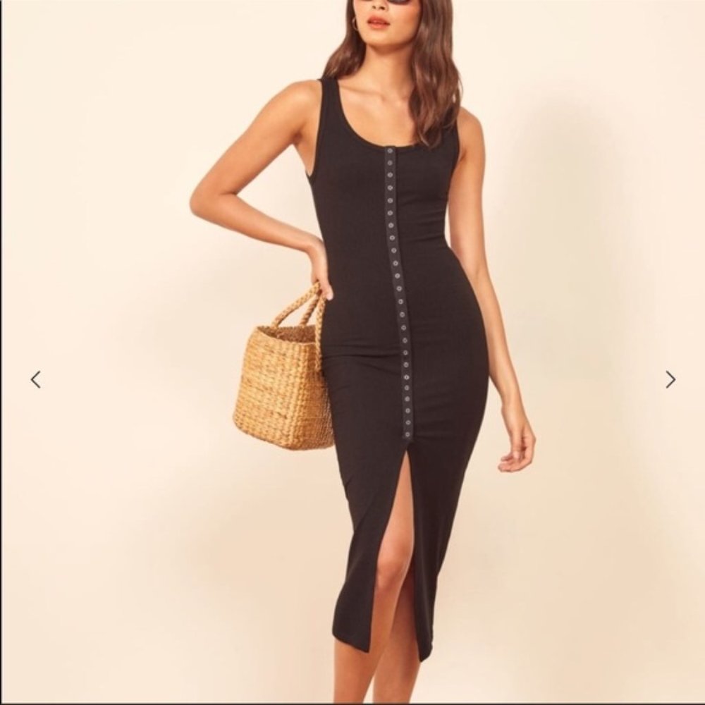 Reformation | Nassau Black Ribbed Tank Dress Sz M - Picture 3 of 8